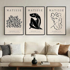 Framed Matisse Canvas Wall Art for Living Room, Set of 3 Abstract Black and White Minimalist Botanical Prints for Walls, Modern Aesthetic Pictures for Bedroom, Dining Room, Hallway and Office, Total Size 30x60