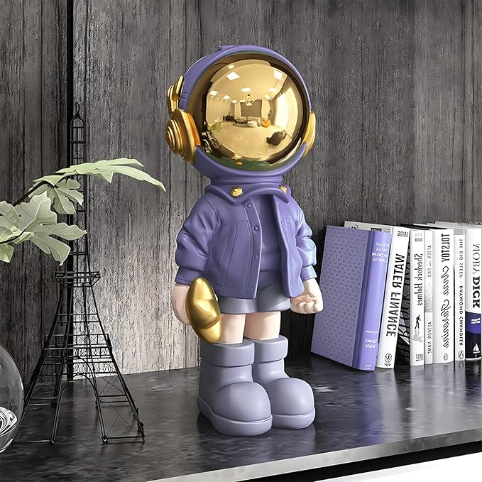 EZ4ENCE Figurine Statue Astronaut Sculpture Spaceman Decor,Sculpture for Home Decor,Arts Purple Shelf Decoration,Cool Metal Mask Table Decor,Large Spaceman Figure Ornament