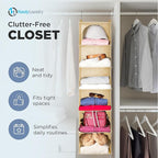 Handy Laundry Hanging Closet Organizer - 6 Shelf Storage for Clothes, Sweaters, Shoes & Accessories - Space-Saving Wardrobe Shelves with Hooks for Dorm, RV & Small Closet Organization (Beige)