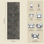 Vintage Floral Area Rug Runner 2x6 Washable Ultra-Thin Boho Carpet for Hallway, Kitchen, Bedroom, Bathroom, Laundry Room