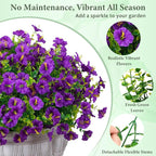 MARTINE MALL 24 Bundles Look Real Artificial Flowers for Outdoors, Realistic Fake Outdoor Flowers, UV Resistant Silk Petunia Flowers for Outside Faux Flowers Plants for Outdoor Porch, Purple