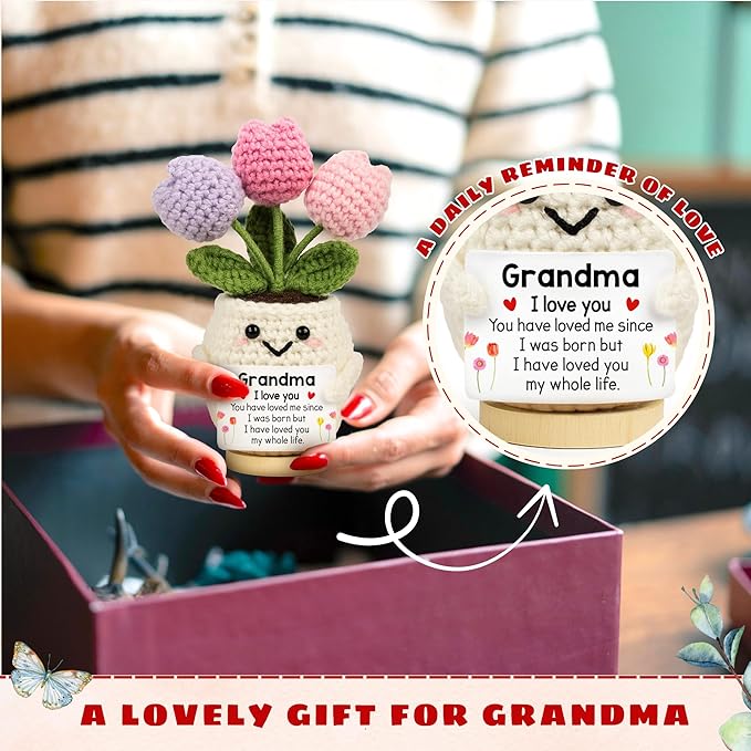Gifts for Grandma from Grandkids - Mothers Day Birthday Grandma Gifts - Grandmother Gift from Grandson, Granddaughter - 5.51'' x 4.13'' Mimi Gigi Nana Emotional Positive Support Crochet