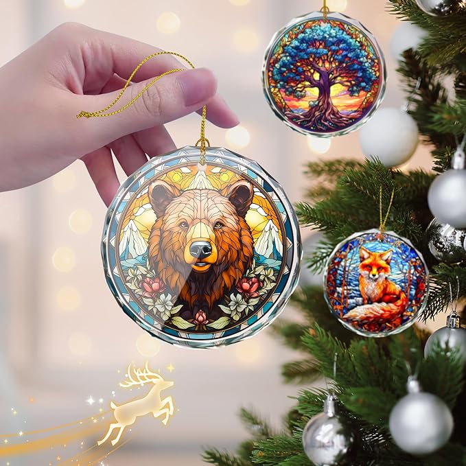 Brown Bear Stained Glass Ornament - Christmas Tree Decoration, Gift Exchange Present Idea