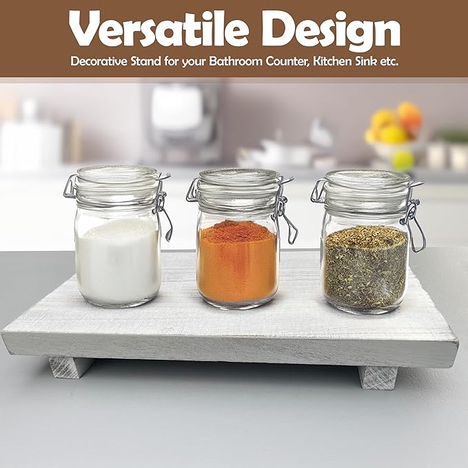 Rustic Wood Riser - Rectangular Soap Tray, Candle Holder, Plant Stand - White, 12 x 7 x 1.5 Inch