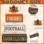 Lineshading 4 Pcs Fall Table Decorations for Home Thanksgiving Football Turkey Wooden Stacked Sign Decor Thanksgiving Tiered Tray Decor Rustic Wooden Football Turkey Block Sign for Harvest Party Shelf