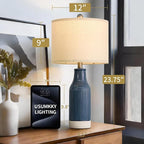 USumkky 23.75" Modern Blue Ceramic Table Lamp Set of 2 with 5FT Cord for Living Room, Farmhouse Bedside Nightstand Lamp for Bedroom Home Office Dorm