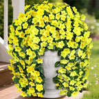 Artificial Faux Hanging Plants Flowers for Outdoor Spring Summer Decor, 2 PCS Fake Silk Yellow Daisy Long Vines Orchid UV Resistant Realistic Mums for Outside Home Porch Patio Balcony Planter
