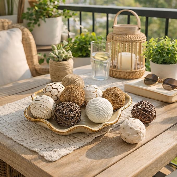 10pcs Decorative Balls for Bowl Centerpiece, Rattan Woven Vase Orbs Spheres Filler for Home Decor, Home Table Decor, Party Wedding, DIY Crafts, 2.4 inch