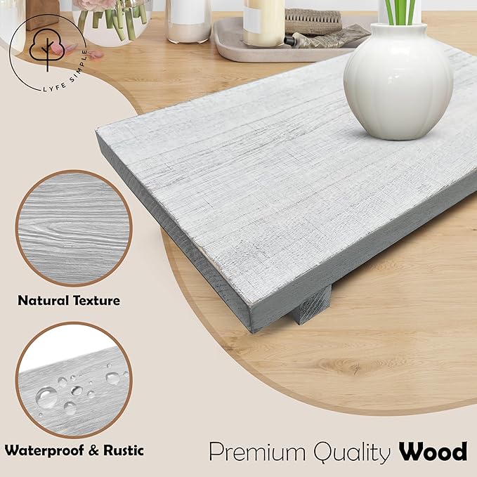 Rustic Wood Riser - Rectangular Soap Tray, Candle Holder, Plant Stand - White, 12 x 7 x 1.5 Inch