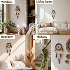 Rattan Dream Catchers with Peacock Feather, Boho Wall Decor Rustic Wooden Native American Wall Art for Bedroom Living Room (Green Blue Mix)