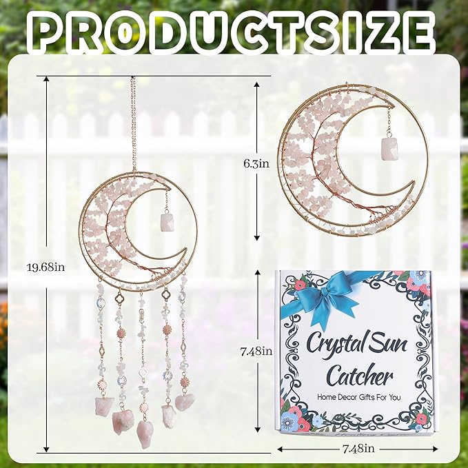 Dream Catchers Tree of Life Dream Catcher Rose Quartz Dreamcatcher Wall Decor with Healing Crystal Stone Dream Catcher Crystals for Windows for Bedroom Home Decor Birthday Garden-Pink