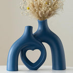 Snuggle Hollow Ceramic Decorative Vase, Modern Minimalist Nordic Boho Ins Style Vases for Home Decor Living Room Shelf Entryway Coffee Table or Console Décor (Matte Navy Blue)