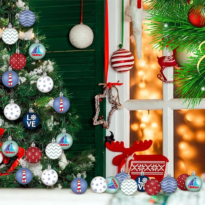 HyDren 40 Pcs Nautical Ornaments 1.2 Inch Summer Tree Decorations Anchor Sea Life Nautical Hanging Decorations Beach Tree Ornaments for Coastal Home Office Party Decor Gift