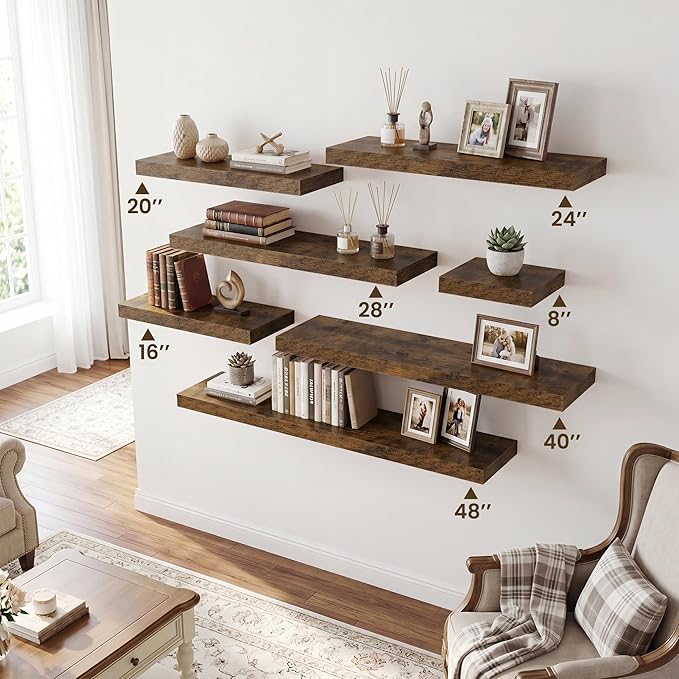 RICHFOCUS 40Inch Floating Shelves for Wall 1 Pack Shelves for Bedroom|Kitchen|Bathroom|Laundry Room Rustic Wood Wall Mounted Shelf with Invisible Brackets for Books|Storage|Decor, Rustic Brown