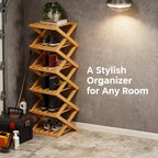 The 9-Tier No-Assembly Bamboo Rack, 2026 Upgraded Foldable Bamboo Shoe Rack, Space-Saving Organizer for Shoes, No Assembly Narrow Shoe Shelf for Entryway Closet Dorm (Brown,9-Tier)