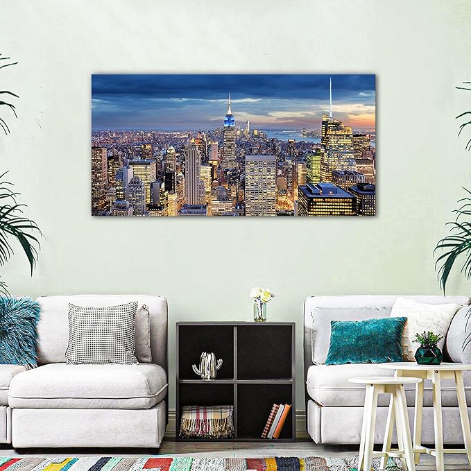 Extra Large New York City Wall Art NYC Skyline Office Wall Decor Sunset Manhattan Skyline Canvas Prints Modern Skyscraper Cityscape Pictures Artwork for Living Room Bedroom Home Decoration 30x60"