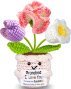 Gifts for Grandma, Grandma Gifts from Grandkids, Birthday Gift for Nana Grandmother GaGa, Mother's Day Birthday I Love You Present for Grandmother, Cute Handmade Crochet Positive Tulip Flowers Doll