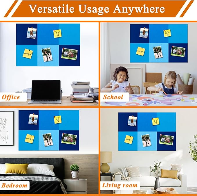 Square Felt Cork Bulletin Board Tiles, Self Adhesive DIY Felt Pin Board for Wall 30" x 20" with 35 Pushpins for Office School Home Wall Decor Stickers Memos Photos Display (Gradual Blue)