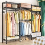 Heavy Duty Garment Rack Clothes Rack,Large Metal Closet Organizer System Storage Wardrobe,Freestanding Clothing Rack with 8 Adjustable Wire Shelves&4 Hang Rods,MaxLoad 800lbs