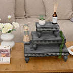 Swallowliving 3 Pcs Set Farmhouse Wood Risers for Display Decorative, Rustic Shabby Chic Tiered Tray for Kitchen Counter, Coffee Bar Table, Dining Room, Wooden Rectangle Beaded Pedestal Stand for Food, Black
