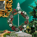 Wreath Stands for Display, White Metal Wreath Holder Stand, Standing Wreath Hanger with Wrought Iron Base, Adjustable Tabletop Display Stand for Christmas and New Year Wreath, Wedding Party Decor