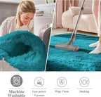 OLANLY Teal Round Rugs for Bedroom - Machine Washable, 4 ft Circle Area Rugs for Living Room, Soft and Fluffy Shaggy Carpet for Teen Girl and Boys, Nursery Rooms, Dorms, Home Decor Aesthetic
