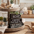 Lineshading 4 Pcs Bathroom Shelf Decor Sign Farmhouse Bathroom Decor and Accessories Rustic Eucalyptus Leaves Block Sign Soap Fresh Hand Towel Free Table Centerpiece for Home Toilet Hotel Campsite