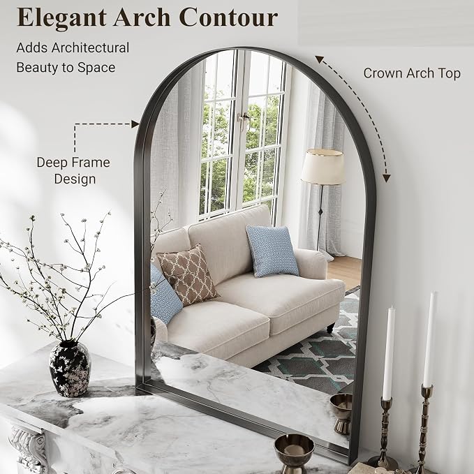 Arch Bathroom Mirror, 30"x40" Wall Mounted Vanity Mirror with Deep Frame, Tempered Glass Decor Mirror for Bathroom, Bedroom, Entryway and Living Room, Hanging or Leaning, Black