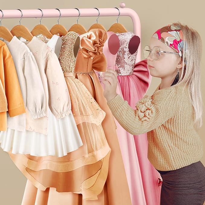 Kids Clothing Rack - Dress Up Storage - Dress Up Rack for Little Girls - Small Kids Costume Wardrobe with 2 Fabric Shelves - Princess Room Bedroom Decor