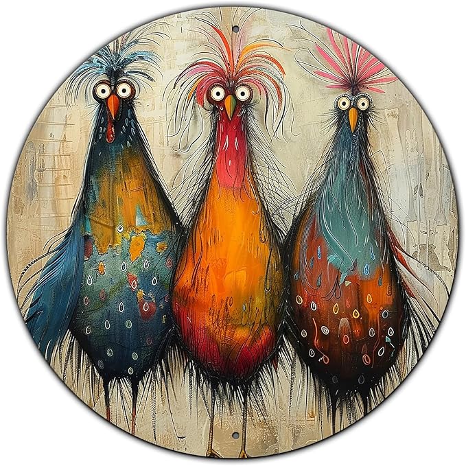 Chicken Metal Sign Vintage Tin Sign Round Sign Aluminum Sign for Farmhouse Kitchen Outdoor Outside Home Backyard Wall Decor 8 Inch