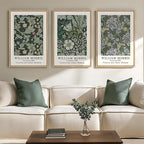 Framed William Morris Canvas Wall Art Green Decor Set of 3, Vintage Large Floral Artwork Prints, Boho Farmhouse Botanical Picture Prints for Living Room, Bedroom, Hallway, Office, Total Size 30x60