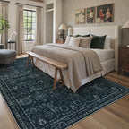Lahome Black Area Rug for Living Room 8x10,Boho Washable Thin Carpets for Office Decor,Vintage Rubber Backed Non Slip Rug for Bedroom Dorm Apartment Hardwood Floors
