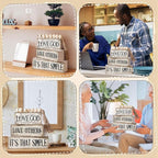 Moucuny 4 Pcs Christian Table Decor Rustic Wooden Block Sign Set with Love God Love Others It's That Simple Farmhouse Stacked Decor with Beaded Garland Tassel Christian Home Decorations for Home Shelf
