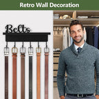 Belt Hanger Organizer for Closet, Wall Mount Belt Rack, Wooden Belt and Tie Organizer for Stores and Displays Mens Accessories (Length 9.8”) Black-Belts