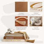 JULZEN Linen Decorative Books for Home Decor - Aesthetic Set of 3 Beige Fake Books for Coffee Table Decor with Faux Book Box Storage, Wood Knot & Bead Garland - Neutral Living Room Decoration