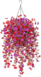 Fall Flowers Artificial for Decoration,Artificial Flowers for Outdoors,Autumn Fake Plants Home Decor Thanksgiving Realistic Silk Daisy,Fall Leaves UV Resistant Garden Courtyard Patio (Red Purple)