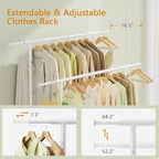 Double Rod Garment Rack, Heavy Duty Rolling Clothes Rack with Wheels For Hanging Clothes, Portable Metal Clothing Rack with Shelves,White, 64.2in Chrome