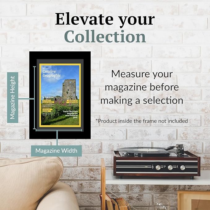 Creative Picture Frames 10.5 x 12.5 Magazine Frame with Full-Strength Glass, Holds Up To A 1/4" Thick Media with Installed Hangers for Easy Mounting, 12x14 Manhattan Black Frame with White Mat