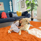OLANLY 9x12 Machine Washable Large Area Rugs for Living Room, Bedroom, Soft Fluffy Shaggy Bedside Rug, Indoor Floor Carpet for Kids Girls and Boys, Dorms, Nursery, Home Decor Aesthetic, Orange