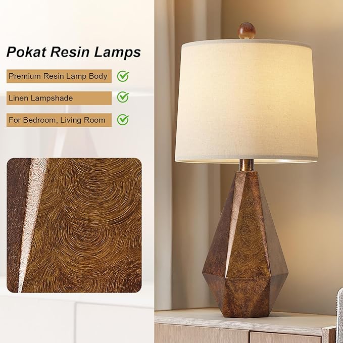 PoKat 20.25" Golden Brown Table Lamps Set of 2 for Night Stands, Vintage Bedroom Lamps for Bedroom Living Room, Retro Bedside Lamps for End Table, Suitable for Small Place, Golden Brown