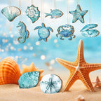 30 Pcs Summer Ocean Animals Ornaments Summer Ornaments for Tree Wooden Beach Hanging Decorations Ocean Themed Decoration with String Wooden Slices for Home Small Tree Party