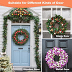 15" Clear Over The Door Wreath Hanger 2 Pack - Non-Scratch, Heavy Duty 10lb Door Hook for Front Decor, Christmas, Halloween & Year-Round Home Display - Invisible Acrylic Organizer