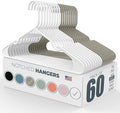 Neaties Plastic Hangers 50 Pack (60 Count) – Made in The USA – 6lb Capacity Standard Clothes Hangers with Notches and Reinforced Edges for Dresses, Lingerie, Shirts, Pants, and Jackets – White & Gray