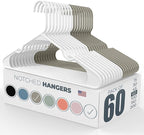Neaties Plastic Hangers 50 Pack (60 Count) – Made in The USA – 6lb Capacity Standard Clothes Hangers with Notches and Reinforced Edges for Dresses, Lingerie, Shirts, Pants, and Jackets – White & Gray