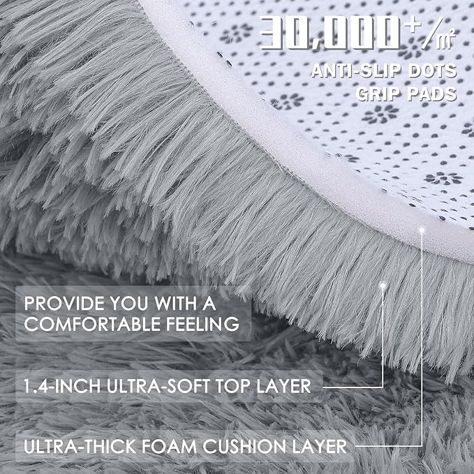 OLANLY 5x8 Machine Washable Large Area Rugs for Living Room, Bedroom, Soft Fluffy Shaggy Bedside Rug, Indoor Floor Carpet for Kids Girls and Boys, Dorms, Nursery, Home Decor, Silver Grey