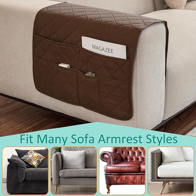 Remote Control Holder for Recliner Non-Slip Armchair Caddy Couch Armrest Organizer, Arm Chair Bedside Caddy Storage Organizer for Recliner Couch With 6 Pockets for Magazine, Phone, iPad (Brown)