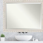 Amanti Art White Wall Mirror 36x46 Opera Off White Rectangle Bathroom Mirror for Wall Decor Living Room, X-Large Traditional Wood Frame, Hangs Horizonally and Vertically, Bathroom Decor, Beveled Edge