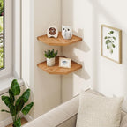 Fun Memories Corner Shelf Wall Mount, Solid Oak Wood Floating Corner Shelves with Cable Hole, 10in Rustic Design for Bedroom, Bathroom, Kitchen, Living Room (Natural, 1 Pack)