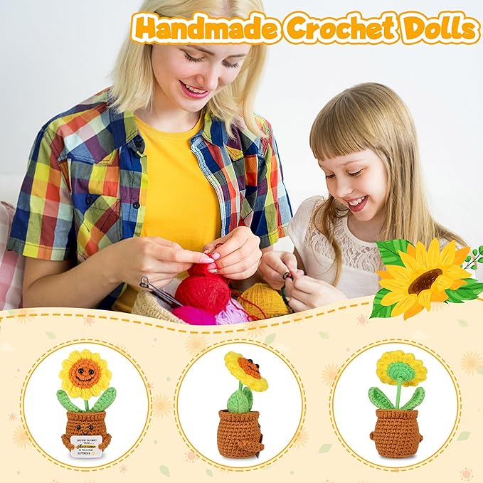 WenmthG Mini Positive Crochet Multicolor-Flowers Doll - Funny Handmade Knitting Doll Birthday Emotional Inspirational Cheer Support Ideas Gifts for Women Girls Coworker Teacher Appreciation Gifts