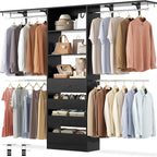 Aheaplus Closet System with 4 Drawers, 8FT Wood Closet Organizer System, 96’’ Walk-in Closet Wardrobe with Tower, 4 Hang Rods, 2 Top Shelves, Built In Closet Insert System, Fits Spaces 4-9 ft, Black
